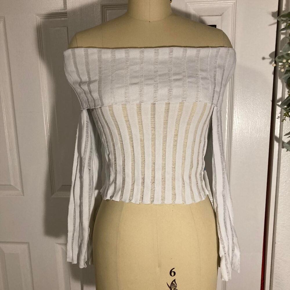 White off the shoulder fold over top
